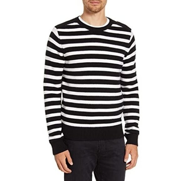 Frame Men's Stripe Crewneck Wool Blend Sweater Size L Black